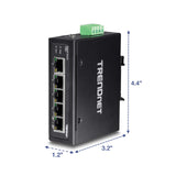 TRENDnet 5-Port Hardened Industrial Gigabit DIN-Rail Switch,TI-G50, 10 Gbps Switching Capacity, IP30 Rated Gigabit Network Switch (-40 to 167 ºF), DIN-Rail & Wall Mounts Included, Lifetime Protection