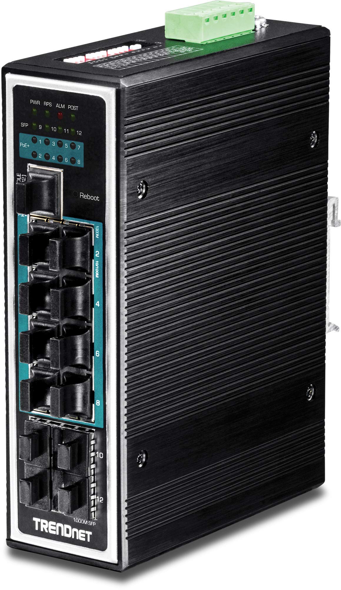 TRENDnet 12-Port Hardened Industrial Gigabit PoE+ Layer 2+ Managed DIN-Rail Switch, TI-PG1284i, 240 W Power Budget, Hardened IP30 Network Ethernet Gigabit PoE+ Switch, Lifetime Protection
