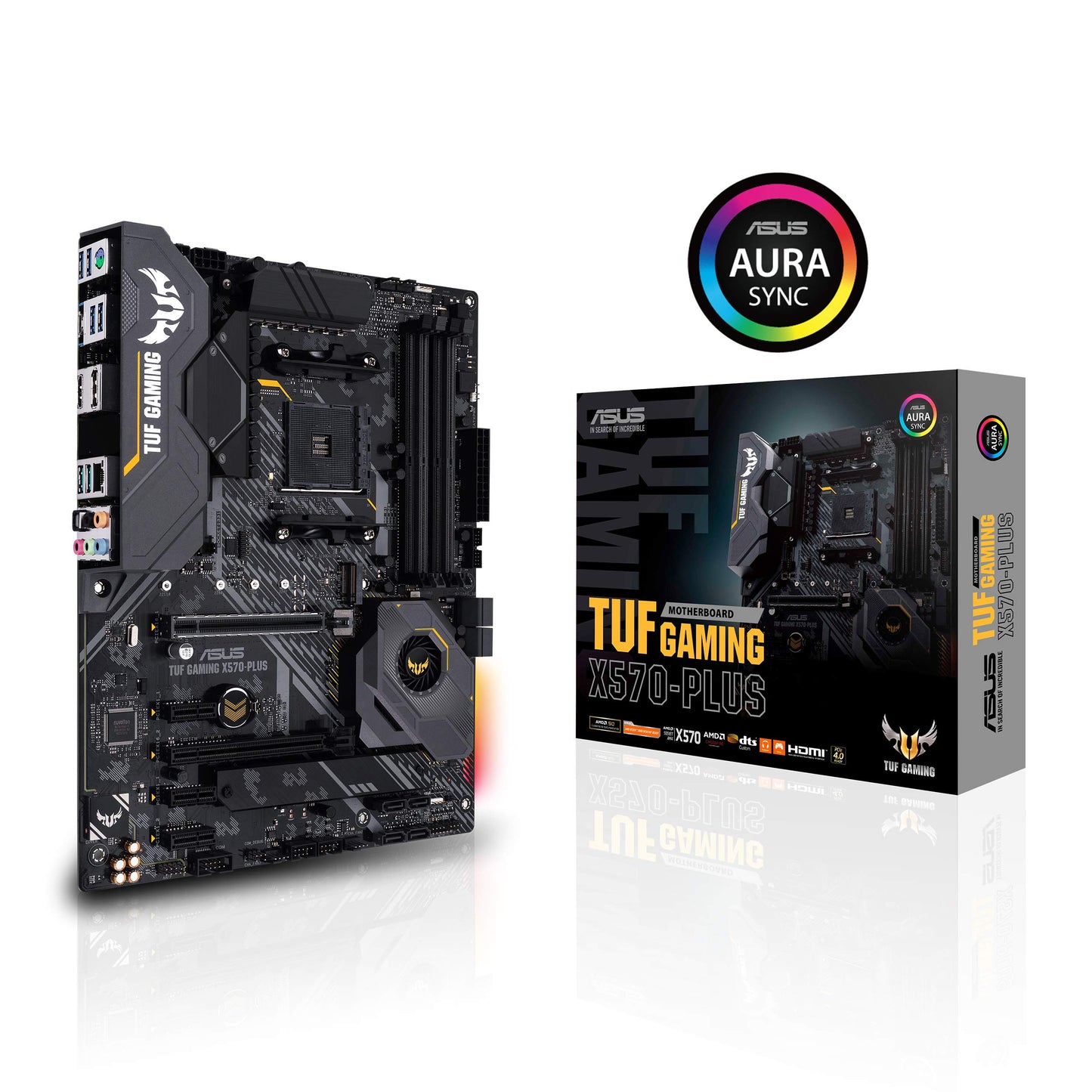 ASUS AM4 TUF Gaming X570-Plus ATX Motherboard with PCIe 4.0, Dual M.2, 12+2 with Dr. MOS Power Stage, HDMI, DP, SATA 6Gb/s, USB 3.2 Gen 2 and Aura Sync RGB Lighting