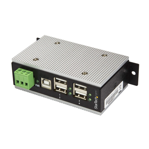 StarTech.com HB20A4AME 4 Port Industrial USB Hub, Metal, USB 2.0, 15kV ESD Protection, Surface or DIN Rail, USB Splitter, USB Port Expander