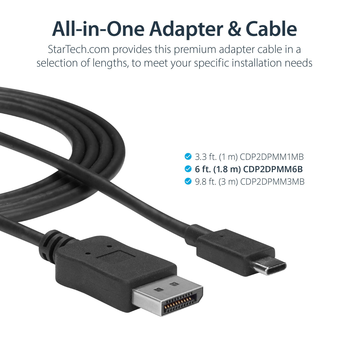 StarTech.com 6 ft USB C to DisplayPort Video Cable - Thunderbolt 3 Compatible - 4K 60Hz - USB 3.1 Type C to DP Monitor Adapter Cable (CDP2DPMM6B)