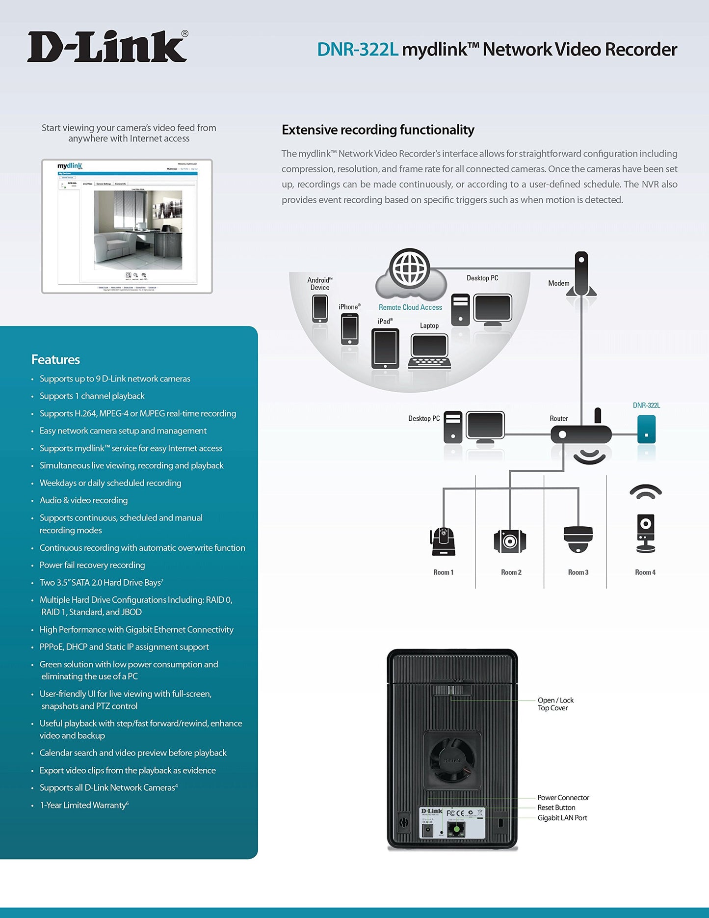D-Link Camera Business Video Recorder Mydlink-Enabled (DNR-322L)
