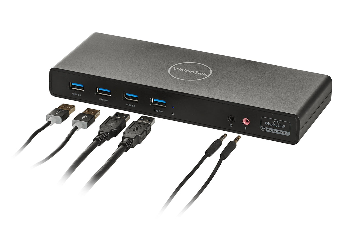 VisionTek Universal USB 3.0 Dual 4K Display Laptop Docking Station, Dual 4K Video (2 HDMI / 2 DisplayPort, Audio line in, Headphone, Ethernet, 6 USB 3.0 Ports for PC, Mac or Chrome OS) - 901005
