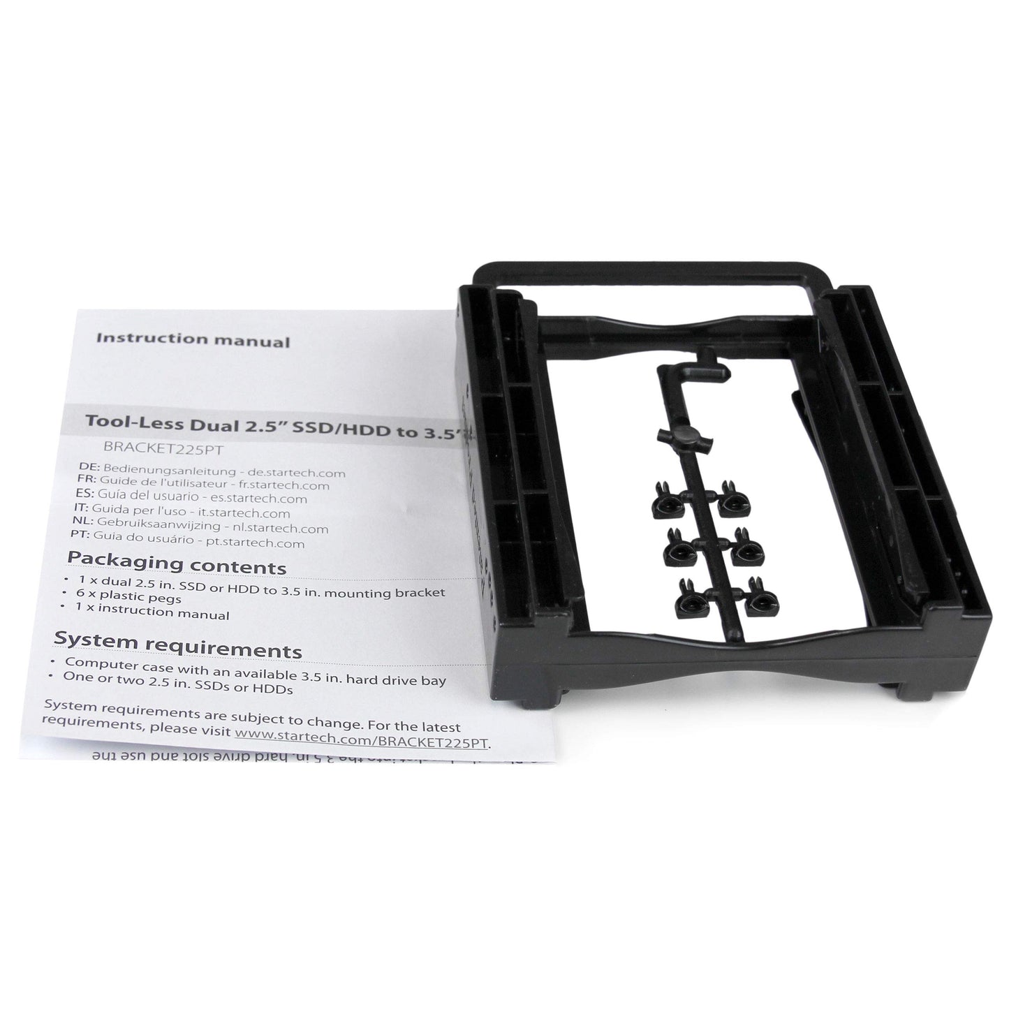 STARTECH Dual 2.5" SSD/HDD Mounting Bracket for 3.5" Drive Bay-Tool(BRACKET225PT), Black