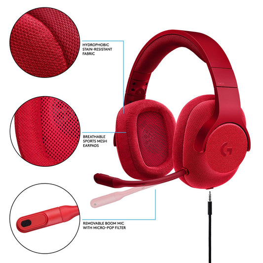 Logitech G433 7.1 Wired Gaming Headset with DTS Headphone: X 7.1 Surround for PC, PS4, PS4 PRO, Xbox One, Xbox One S, Nintendo Switch - Fire Red