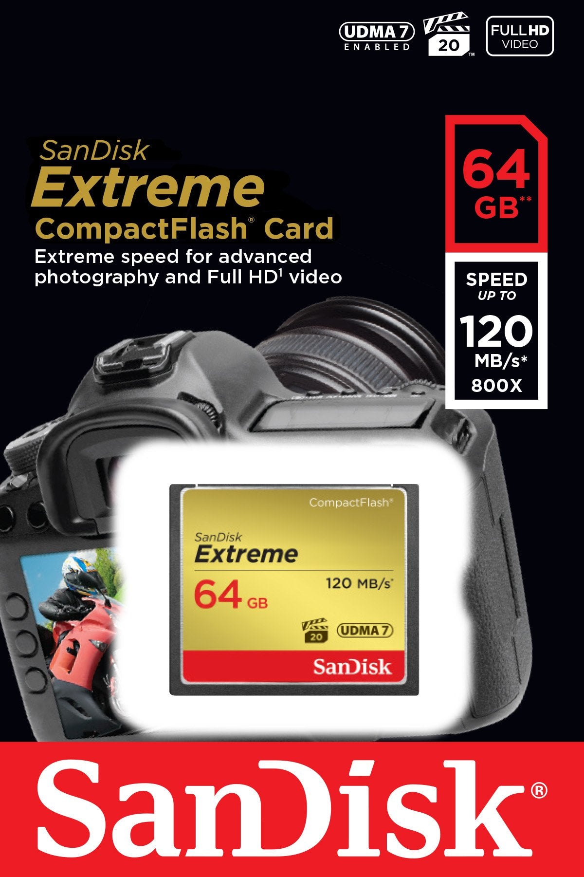 SanDisk Extreme 64GB CompactFlash Memory Card UDMA 7 Speed Up to 120MB/s- SDCFXS-064G-X46