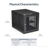 StarTech.com 12U Wall Mount Server Rack Cabinet - 4-Post Adjustable Depth (2.4" to 23.8") Network Equipment Enclosure w/ Cable Management  200lb/90kg (RK1232WALHM)