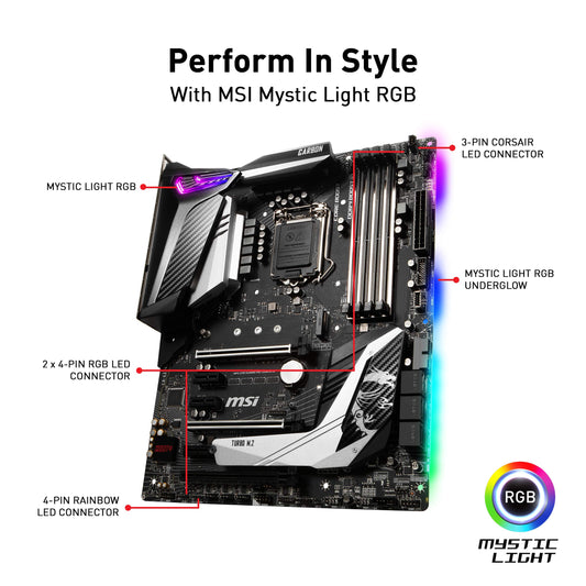 MSI MPG Z390 Gaming PRO Carbon AC LGA1151 (Intel 8th and 9th Gen) M.2 USB 3.1 Gen 2 DDR4 HDMI DP Wi-Fi SLI CFX ATX Z390 Gaming Motherboard