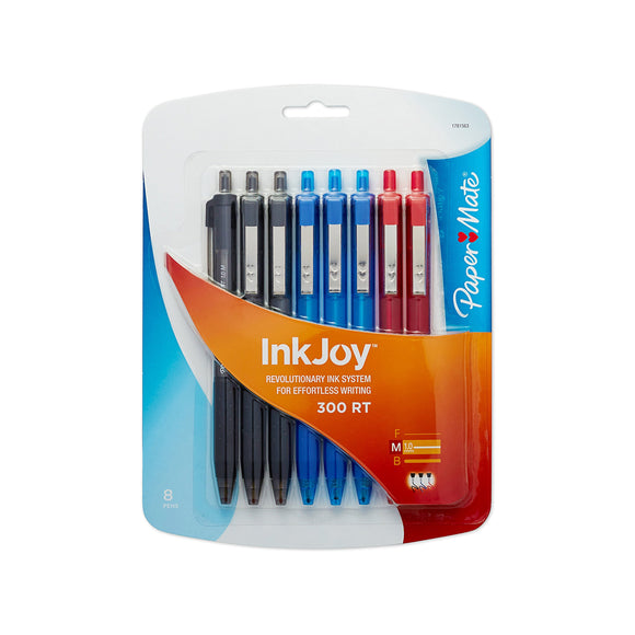 Paper Mate InkJoy 300 RT Retractable Medium Point Ballpoint Pens, Assorted Colors, 8 Pack (1781563)