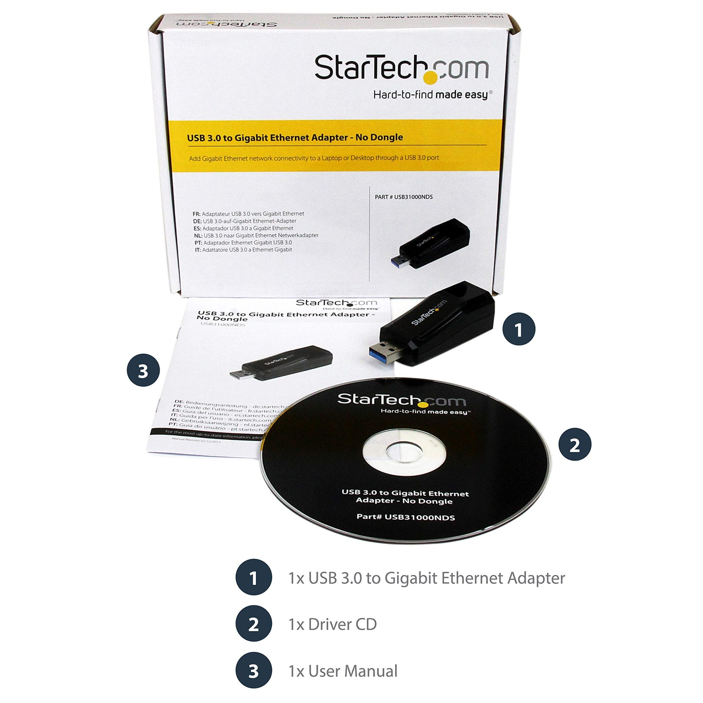 StarTech.com USB 3.0 to Gigabit Ethernet NIC Network Adapter - 10/100/100 Mbps Network Adapter - USB to Ethernet LAN Adapter - USB to RJ45 (USB31000NDS)