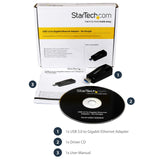 StarTech.com USB 3.0 to Gigabit Ethernet NIC Network Adapter - 10/100/100 Mbps Network Adapter - USB to Ethernet LAN Adapter - USB to RJ45 (USB31000NDS)