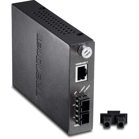 TRENDnet TFC-1000MSC Intelligent 1000Base-T to 1000Base-SX Multi-Mode SC Fiber Converter, 550 M, 1,800-Feet (Black)