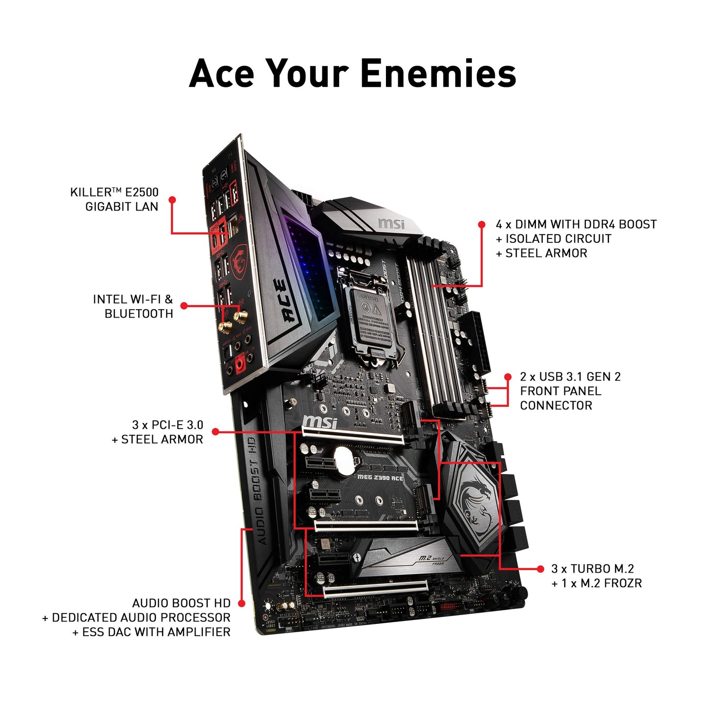 MSI MEG Z390 ACE LGA1151 (Intel 8th and 9th Gen) M.2 USB 3.1 Gen 2 DDR4 Wi-Fi SLI CFX ATX Z390 Gaming Motherboard