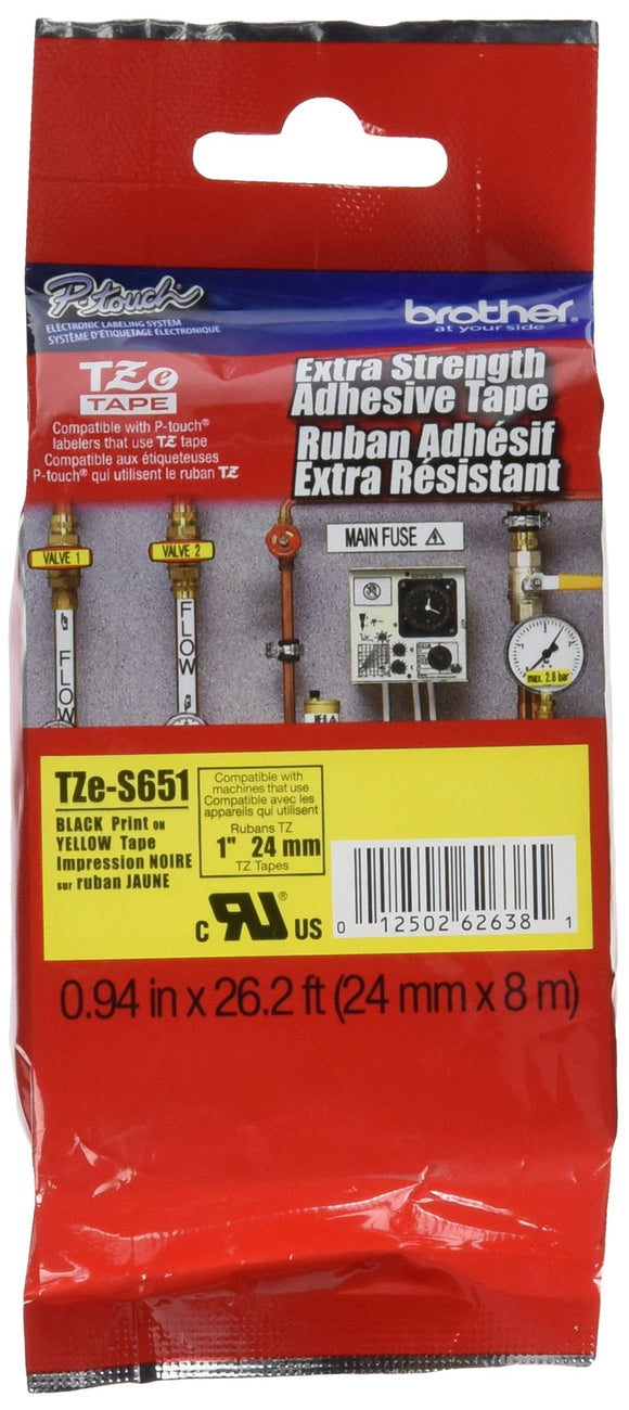 Brother Tzes651 Label Tape-1 Width Polyethylene-Thermal Transfer-Black-Retail Packaging