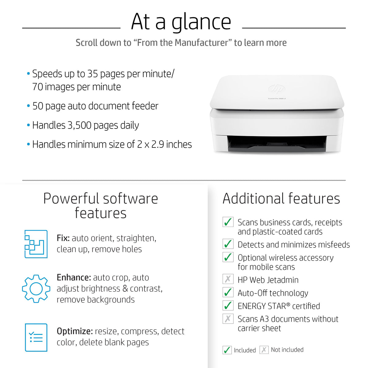 Refurbished HP ScanJet Pro 3000 s3 Sheet-feed OCR Scanner(L2753A#BGJ)