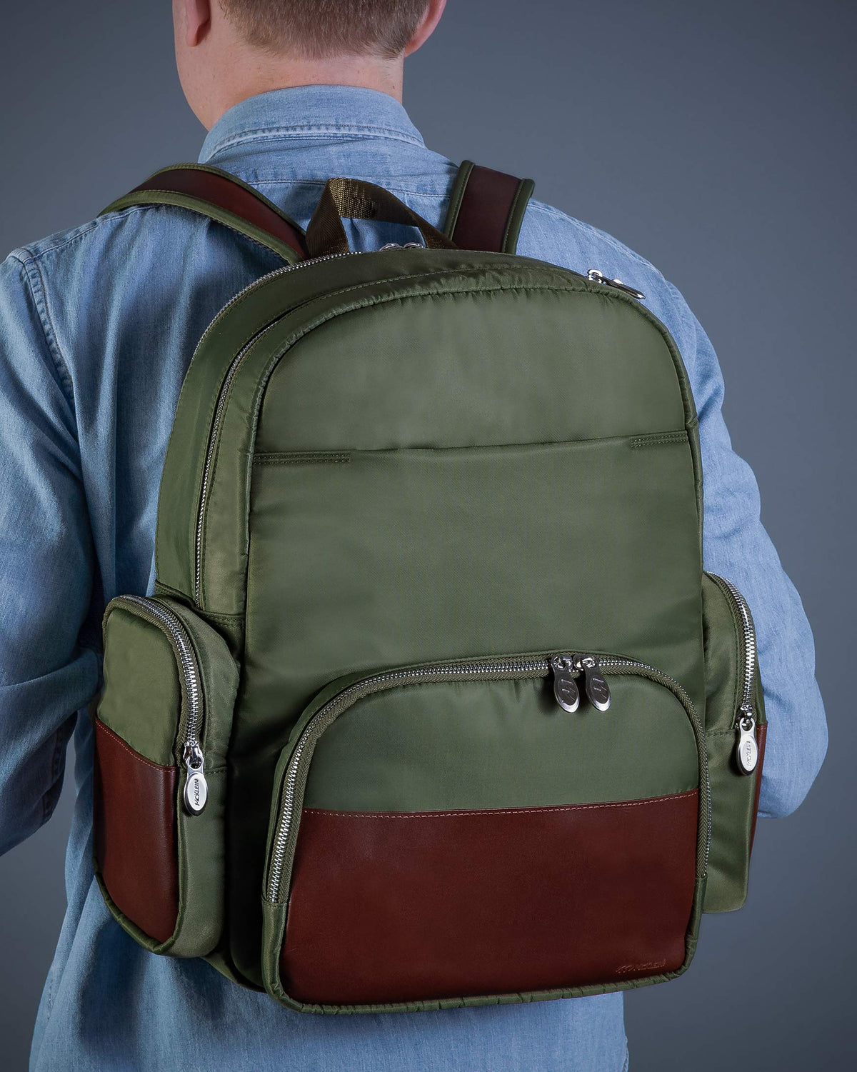 McKlein 18361 USA Cumberland 17" Nylon Dual Compartment Laptop Backpack Green