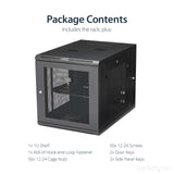 StarTech.com 12U Wall Mount Server Rack Cabinet - 4-Post Adjustable Depth (2.4" to 23.8") Network Equipment Enclosure w/ Cable Management  200lb/90kg (RK1232WALHM)