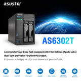 ASUSTOR AS6302T, 2 Bay NAS (Diskless) Intel Celeron Dual-Core 2.0GHz Processor, 2GB DDR3L RAM