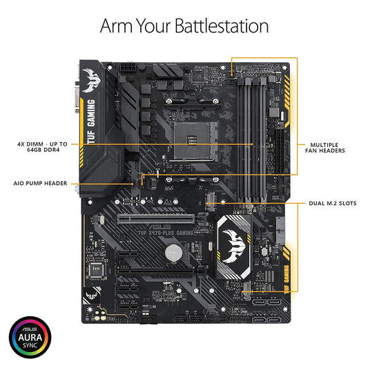 ASUS TUF X470-Plus Gaming AMD Ryzen 2 AM4 DDR4 HDMI DVI M.2 ATX Motherboard