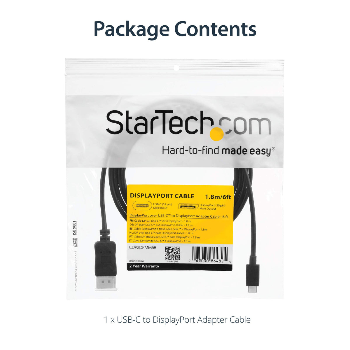 StarTech.com 6 ft USB C to DisplayPort Video Cable - Thunderbolt 3 Compatible - 4K 60Hz - USB 3.1 Type C to DP Monitor Adapter Cable (CDP2DPMM6B)