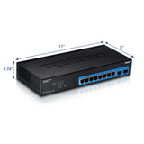 TRENDnet 10-Port Gigabit Web Smart Switch, 20 Gbps Switching Capacity, 8 x RJ-45 Ports, 2 x SFP, Slots, VLAN, QoS, LACP, IPv6 Support, Fanless, Rack Mountable, TEG-082WS