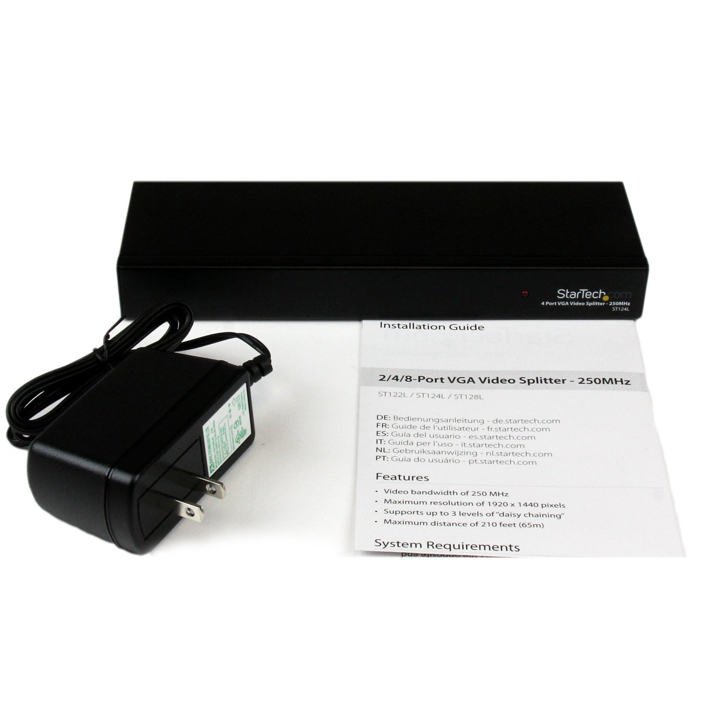 StarTech.com 4-Port VGA Video Splitter - 1x4 VGA Distribution Amplifier - VGA Splitter - 250 Mhz (ST124L)