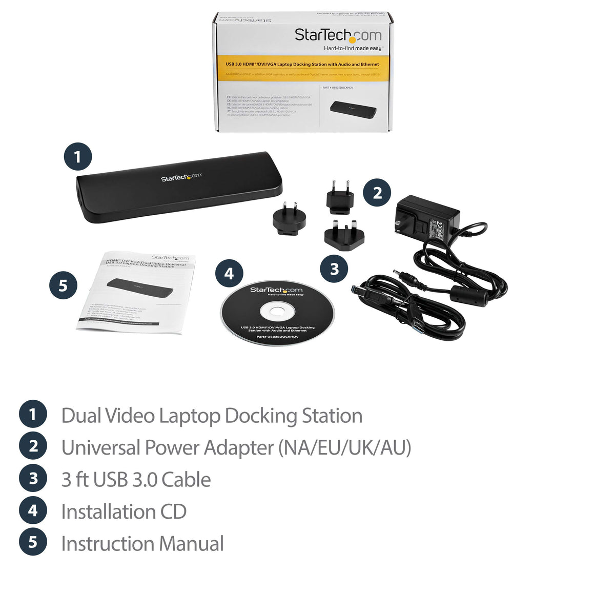 StarTech.com USB 3.0 Docking Station with HDMI and DVI/VGA - Dual Monitor - Universal Laptop Dock - Mac and Windows Compatible (USB3SDOCKHDV)