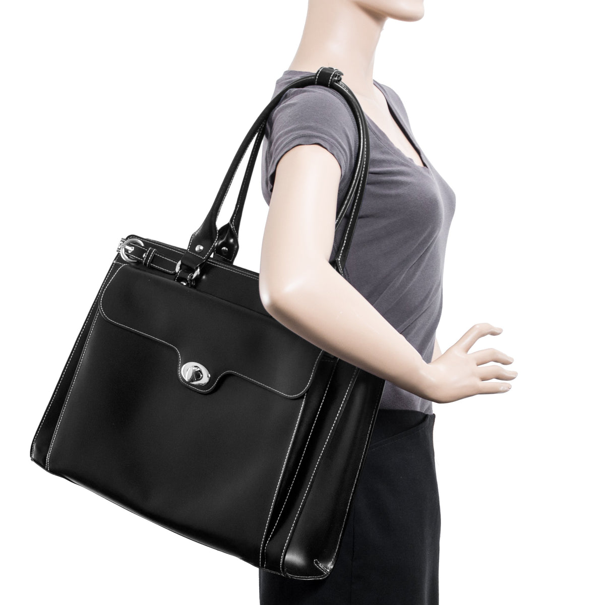 McKlein 94835 USA Winnetka 15" Leather Ladies' Laptop Briefcase Black