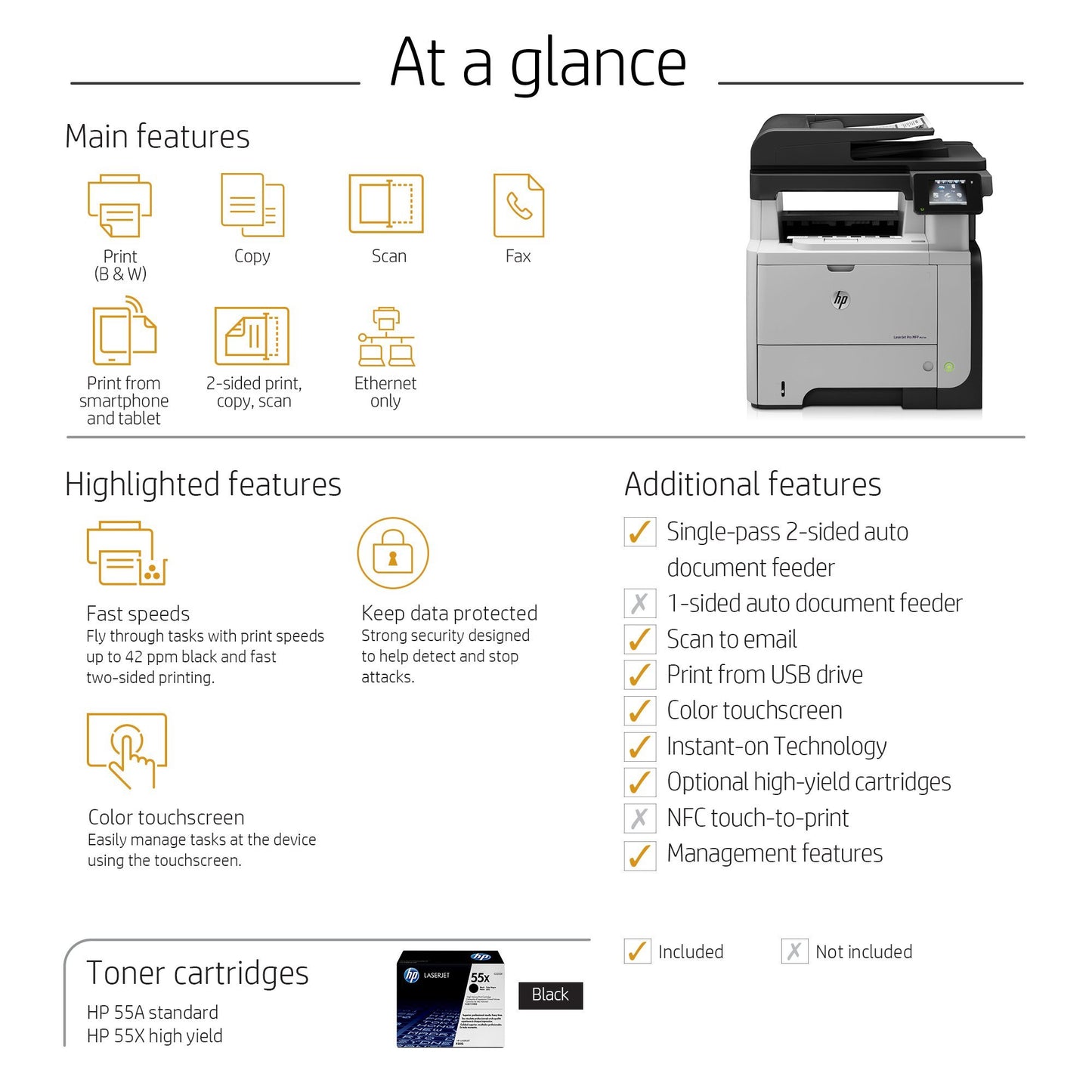 HP Laserjet Pro MFP M521dn Printer, (A8P79A)