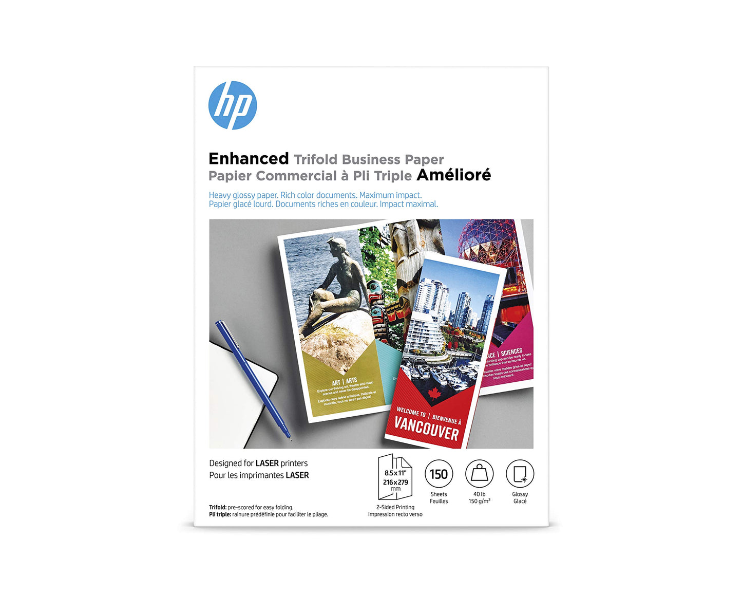 HP Tri-fold Color Laser Glossy Brochure Paper (150 Sheets, 8.5 x 11 Inches)