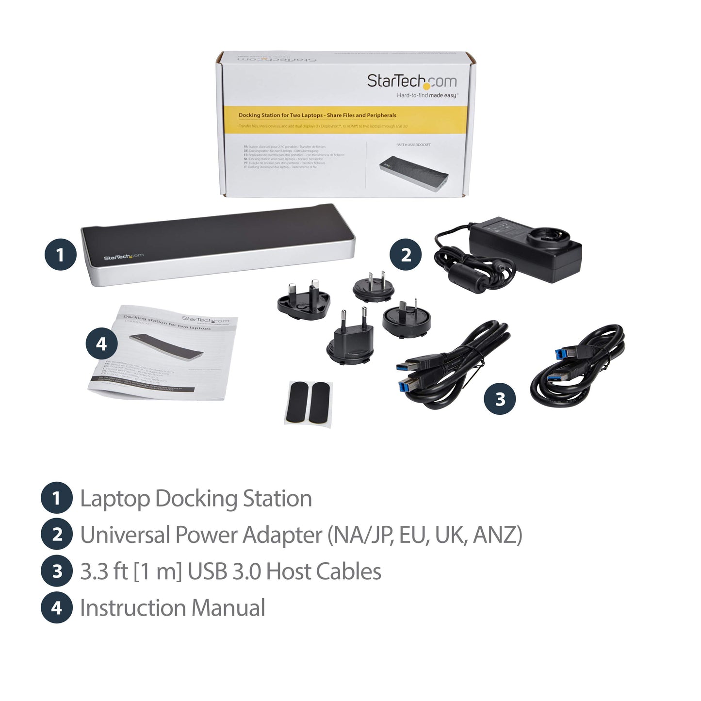 StarTech.com Dual Monitor KVM Docking Station - for Two Laptops - 4K - File Transfer - Universal Laptop Docking Station (USB3DDOCKFT)