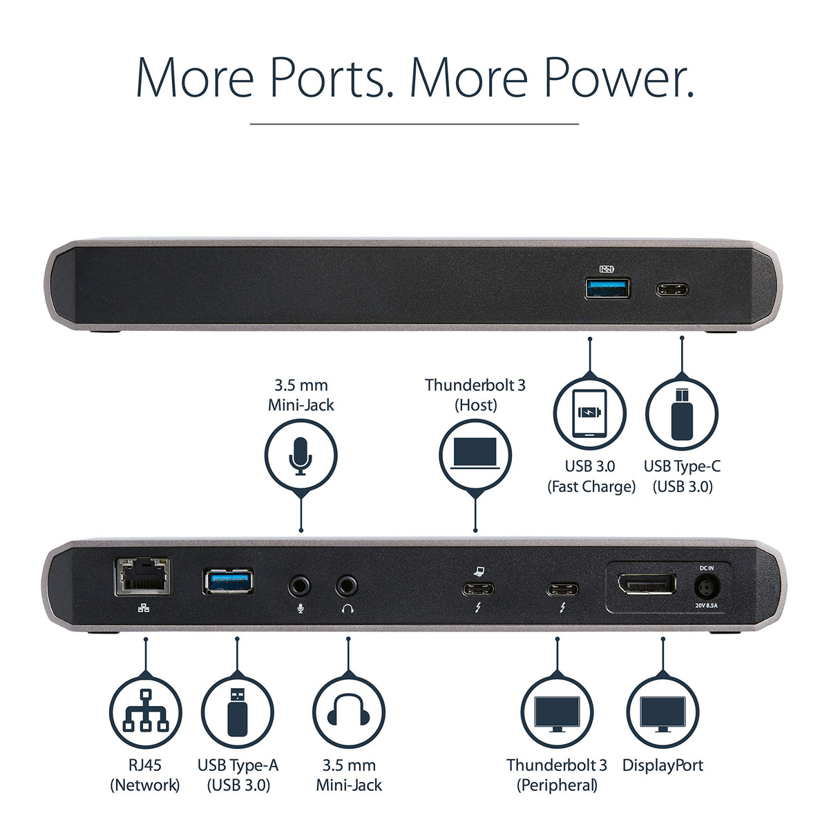 StarTech.com Dual 4K Monitor Thunderbolt 3 Dock with DisplayPort - 85 W Power Delivery + Charging - Mac & Windows (TB3DK2DPPD)