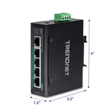 TRENDnet 5-Port Industrial Fast Ethernet PoE+ DIN-Rail Switch, 4 X Fast Ethernet PoE+ Ports, 1 X Fast Ethernet Port, 90W PoE Power Budget, 1 Gbps Switch Capacity