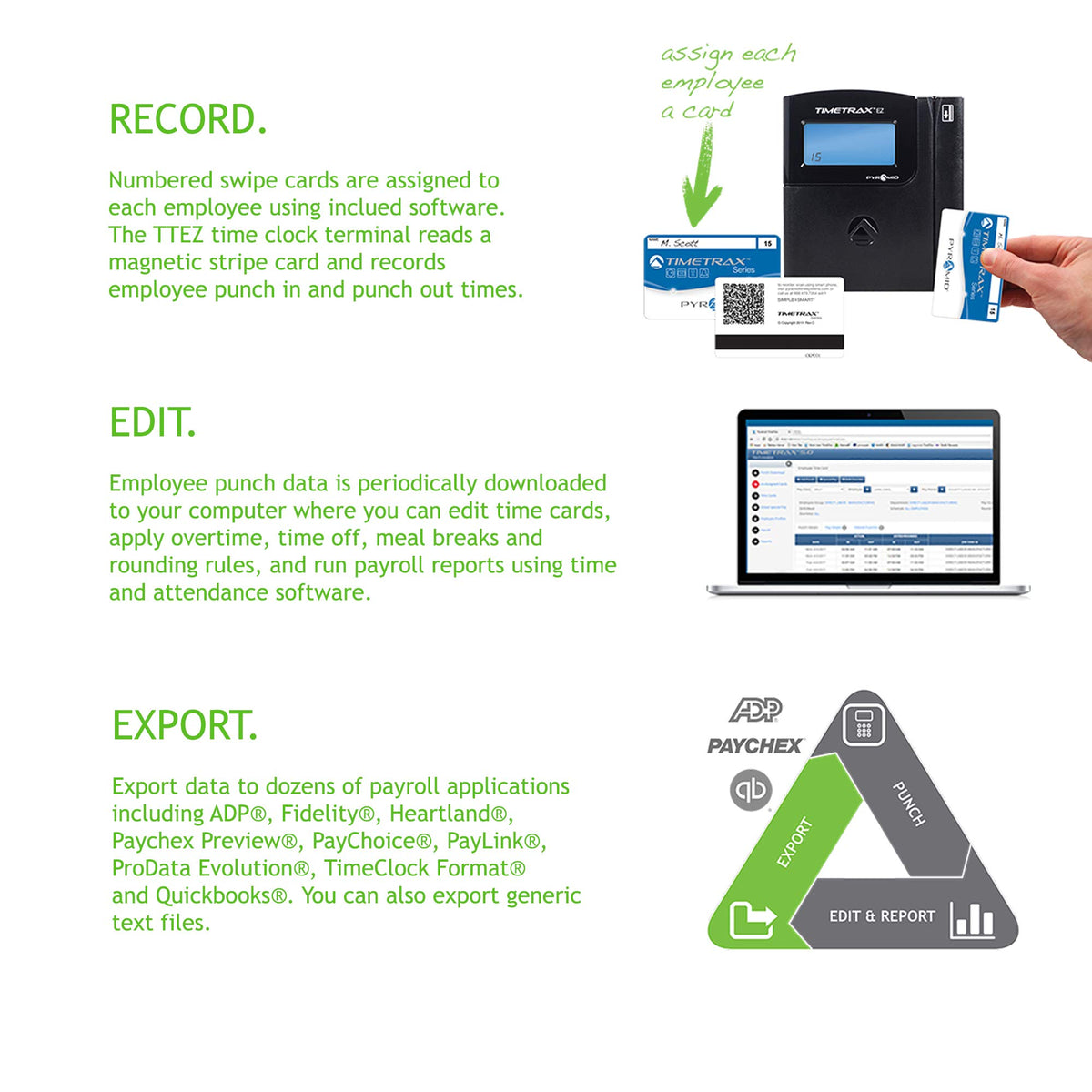 Pyramid TTEZ TimeTrax Automated Swipe Card Time Clock System with Software Download, USB Connect - Made in USA