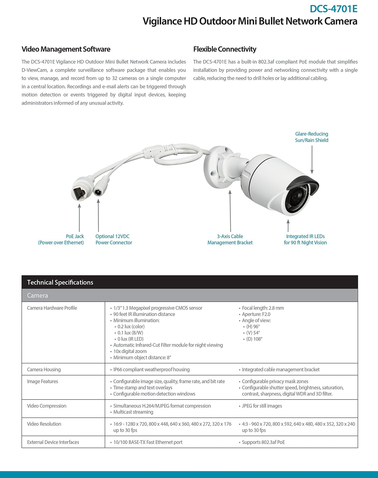D-LINK 1.3MP HD Outdoor Mini Bullet PoE IP Camera (DCS-4701E)