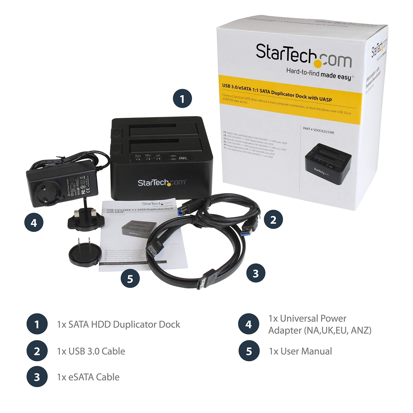 StarTech.com Dual Bay USB 3.0/ eSATA Hard Drive Duplicator Dock for 2.5" & 3.5" SATA SSD HDD with UASP (6Gbps) - Standalone Docking Station (SDOCK2U33RE)