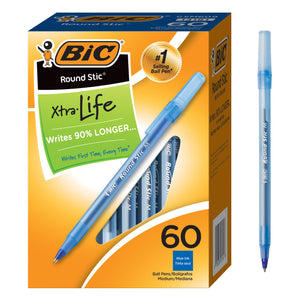 BIC Round Stic Xtra Life Ball Pen, Medium Point
