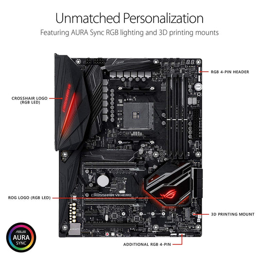 ASUS ROG Crosshair VII Hero AMD Ryzen 2 AM4 DDR4 M.2 USB 3.1 Gen2 ATX X470 Motherboard