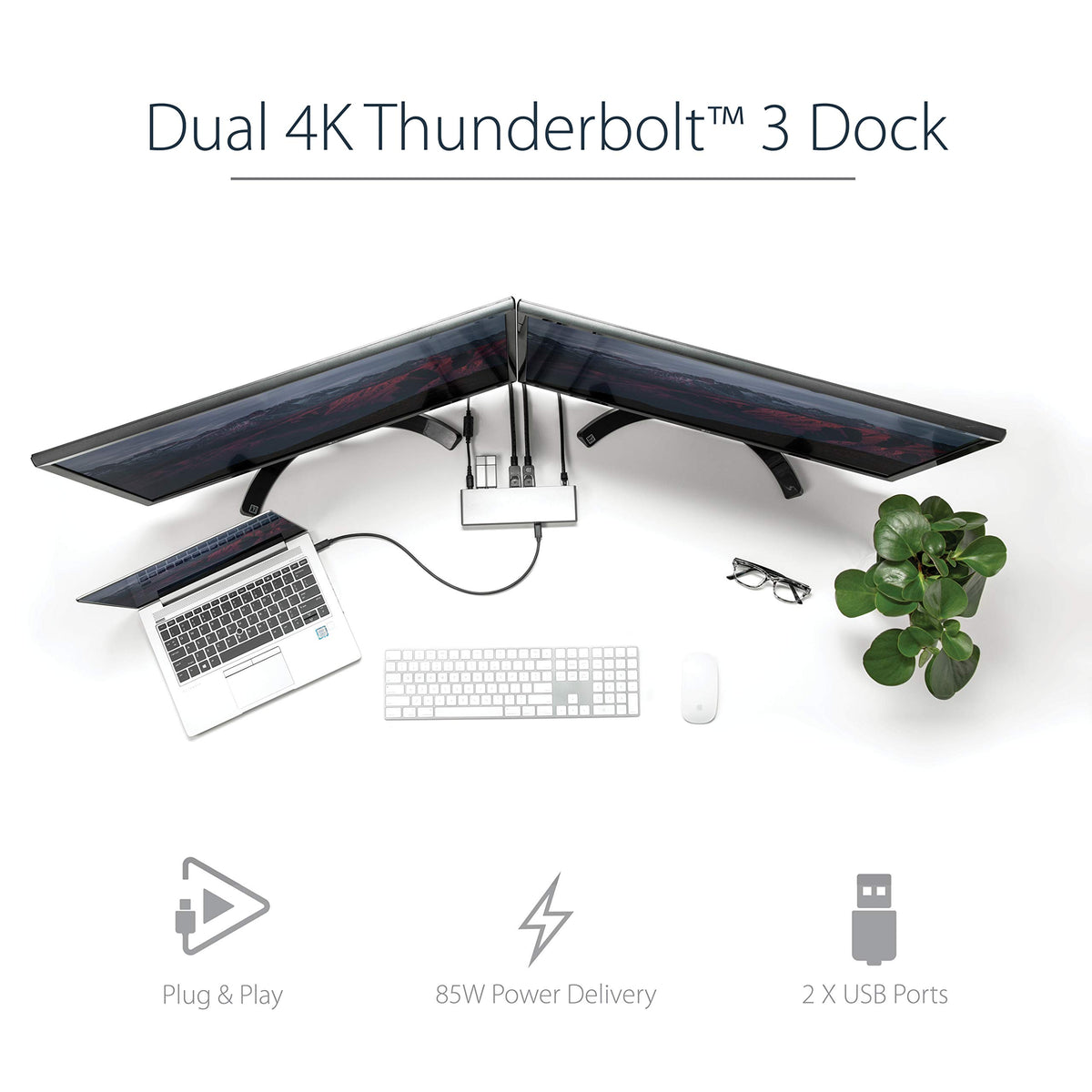 StarTech.com Dual 4K Monitor Thunderbolt 3 Dock with DisplayPort, HDMI & VGA - 85W Power Delivery + Charging - Mac & Windows (TB3DK2DHV)