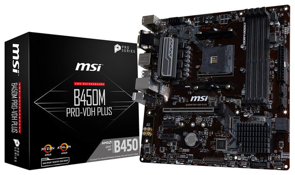 MSI ProSeries AMD Ryzen 1st and 2ND Gen AM4 M.2 USB 3 DDR4 D-Sub DVI HDMI Micro-ATX Motherboard (B450M PRO-VDH Plus)