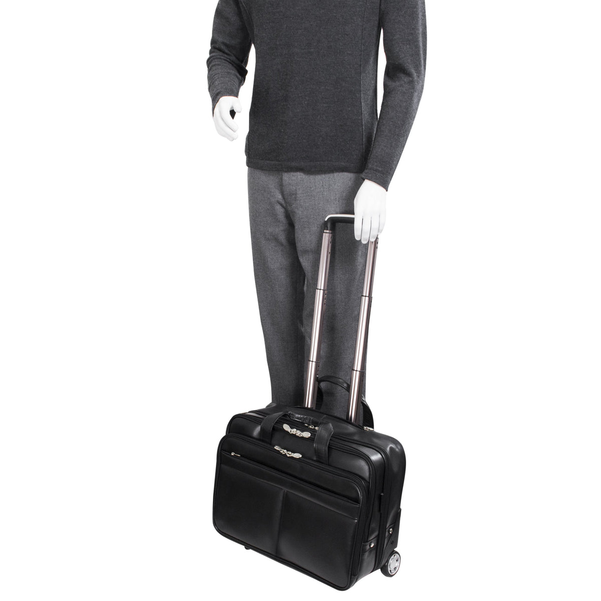 McKlein 87855 USA Bowery 15" Leather Wheeled Laptop Briefcase Black