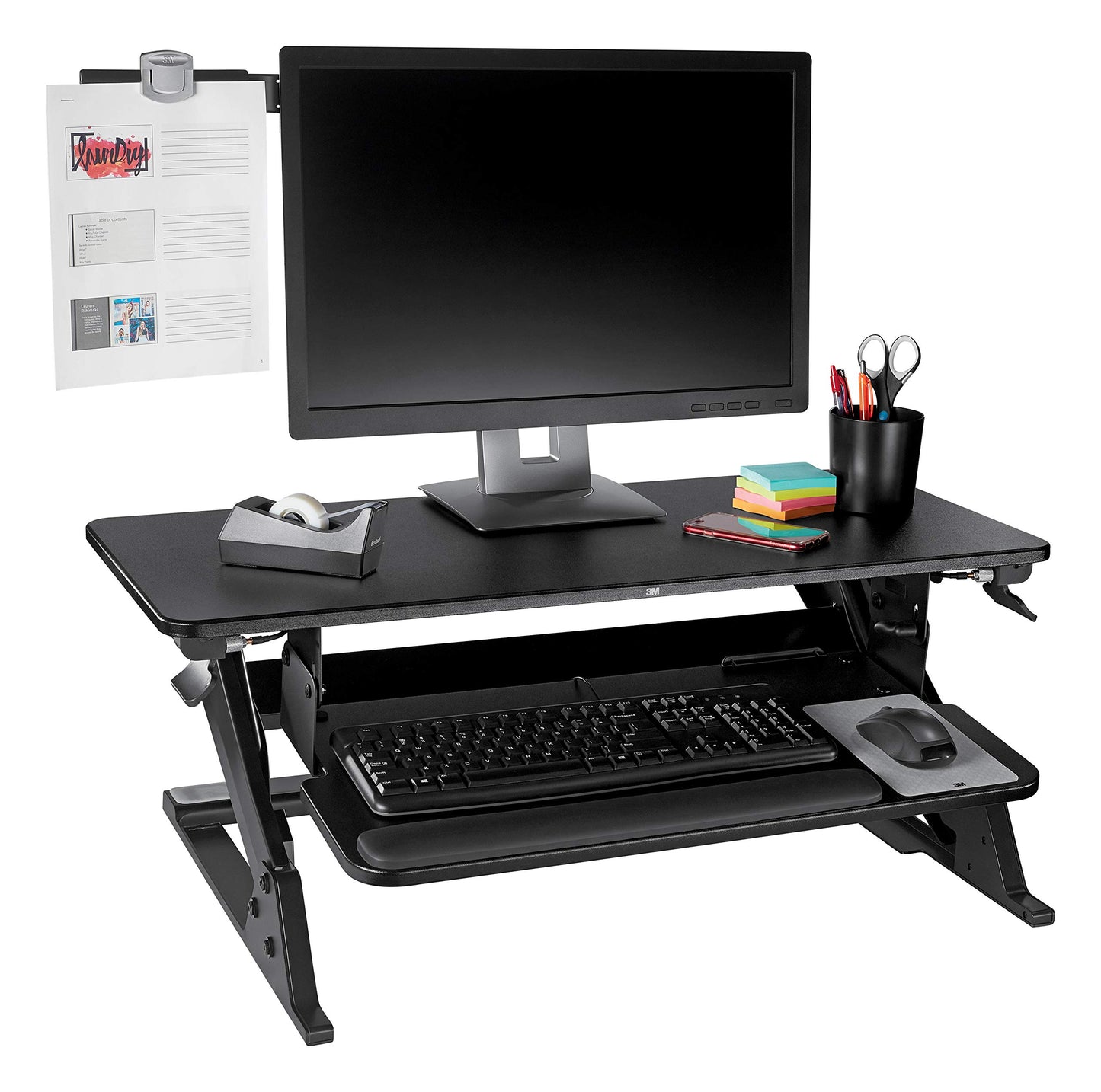 3M Monitor Mount Document Clip, Mounts Right or Left with Command Adhesive, Swings Forward and Back for Easy Viewing and Storage, 30 Sheet Capacity, Black (DH240MB)