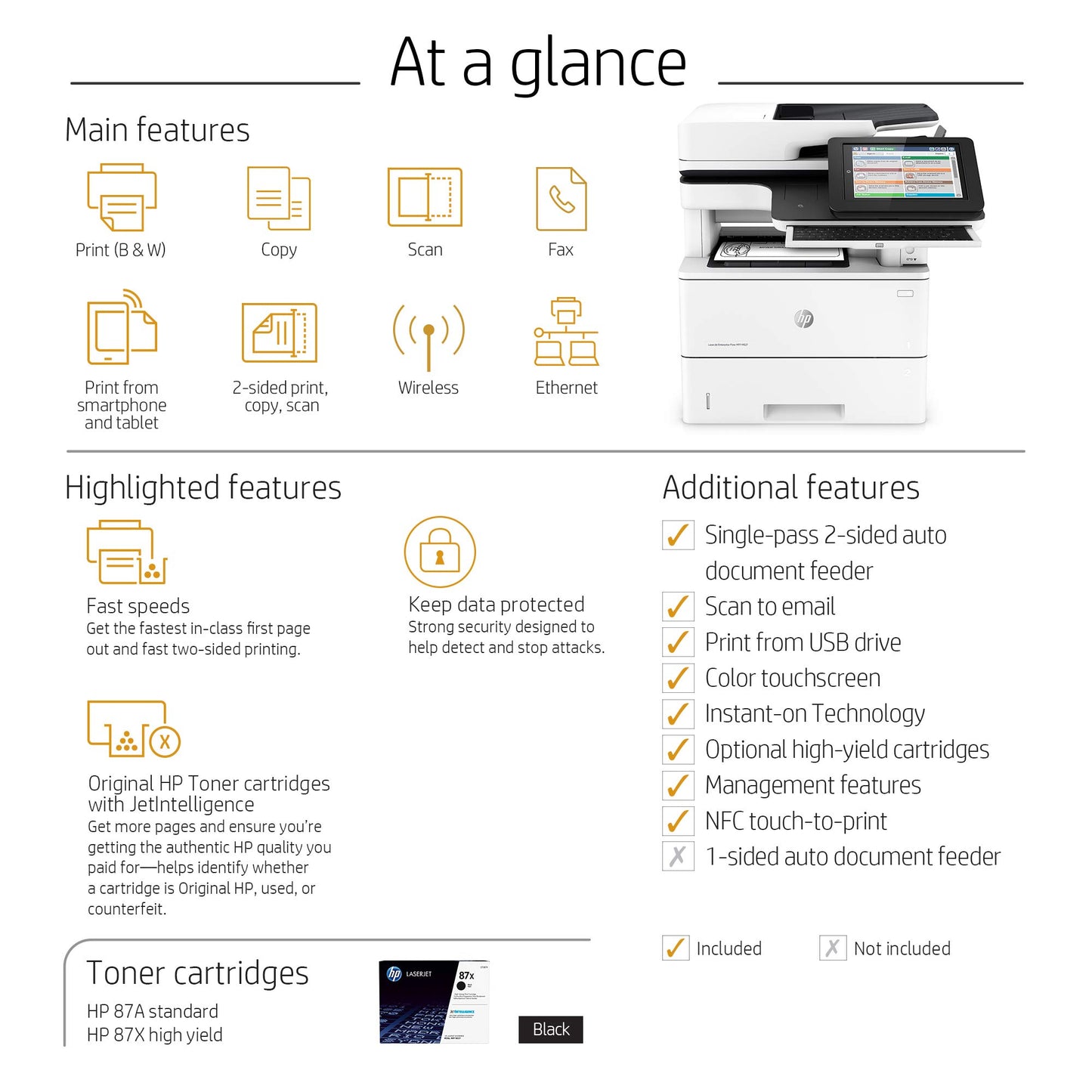 HP Laserjet Enterprise Flow MFP M527z Wireless Multifunction, Copy/Fax/Print/Scan F2A78A BGJ