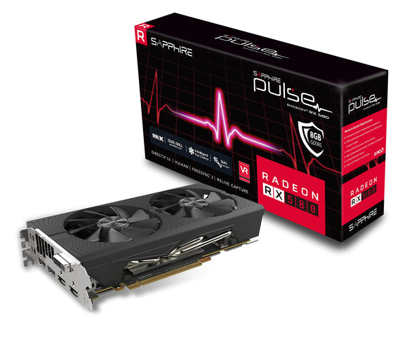 Sapphire Technology Technology 11265-05-20G Radeon Pulse RX 580 8GB GDDR5 Dual HDMI/ DVI-D/ Dual DP OC with Backplate (UEFI) PCI-E Graphics Card Graphic Cards