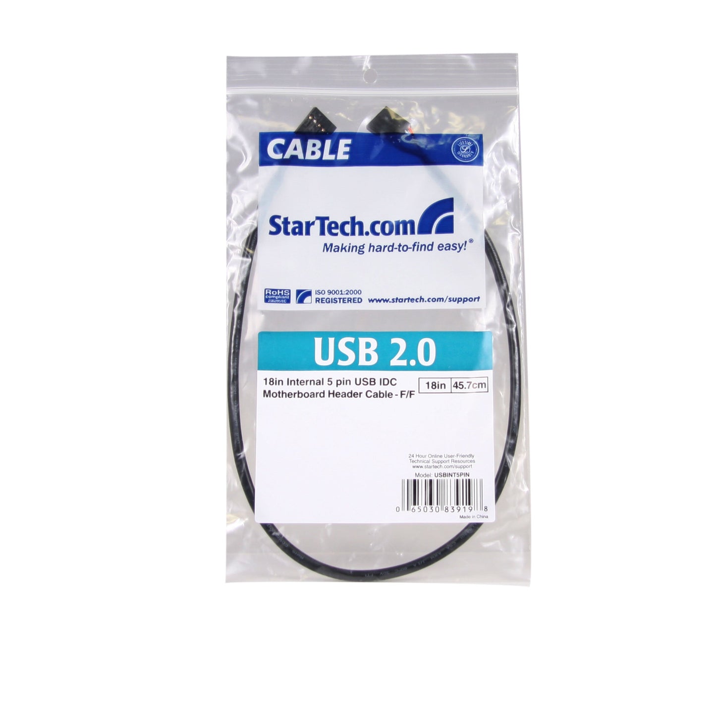 StarTech.com USBINT5Pin 18-Inch Internal 5 p-Inch USB IDC Motherboard Header Cable, F/F