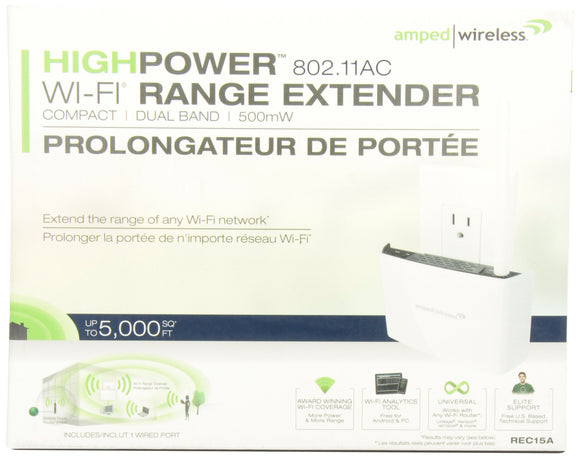 AMPED WIRELESS REC15A-CA High Power Compact AC 2.4GHz Wifi Extender 802.11 a/b/g/n/ac