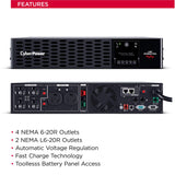 CyberPower PR3000RTXL2UHVAN Smart App Sinewave UPS System, 3000VA/3000W, 6 Outlets, 2U Rack/Tower, Rmcard205 Pre-Installed