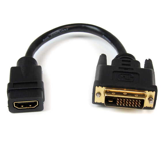 StarTech.com 8in HDMI to DVI-D Video Cable Adapter - HDMI Female to DVI Male - HDMI to DVI Dongle Adapter Cable (HDDVIFM8IN)