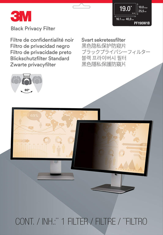 3M Computer Privacy Screen Filter for 19 inch Monitors - Black - Widescreen 16:10 - PF190W1B