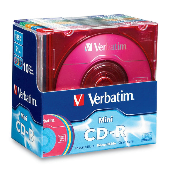 Verbatim 185MB 32x 3 Inch Color Pocket Discs CD-R, 10-Disc Slim Case  94335